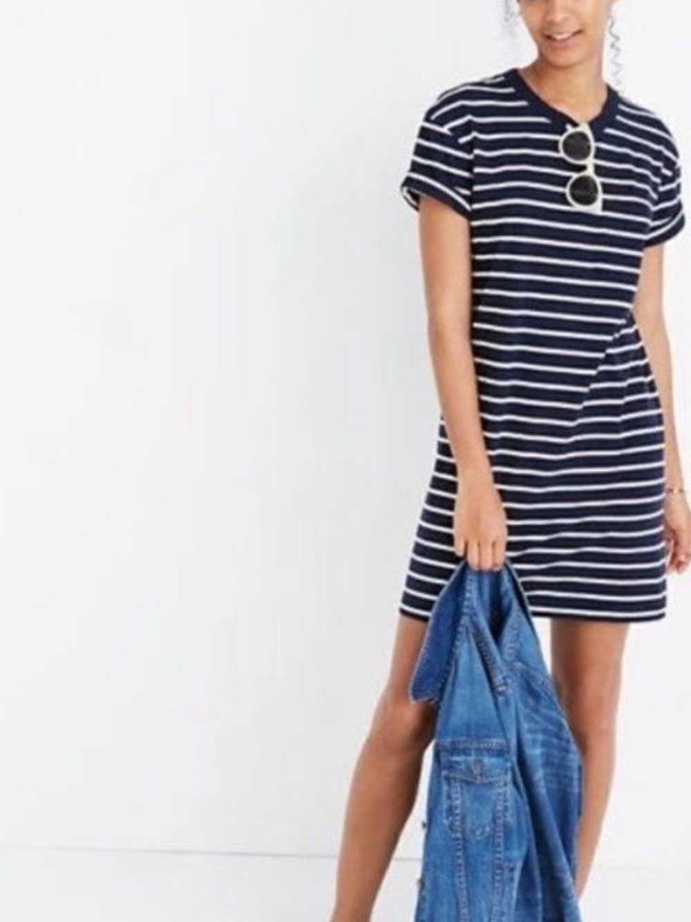 Madewell 'Tina' Striped Cotton Tee Shirt Dress Navy Blue/Ivory size XL